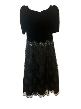 Vintage Scott McClintock Retro 80s 90s Black Velvet Dress Size 14